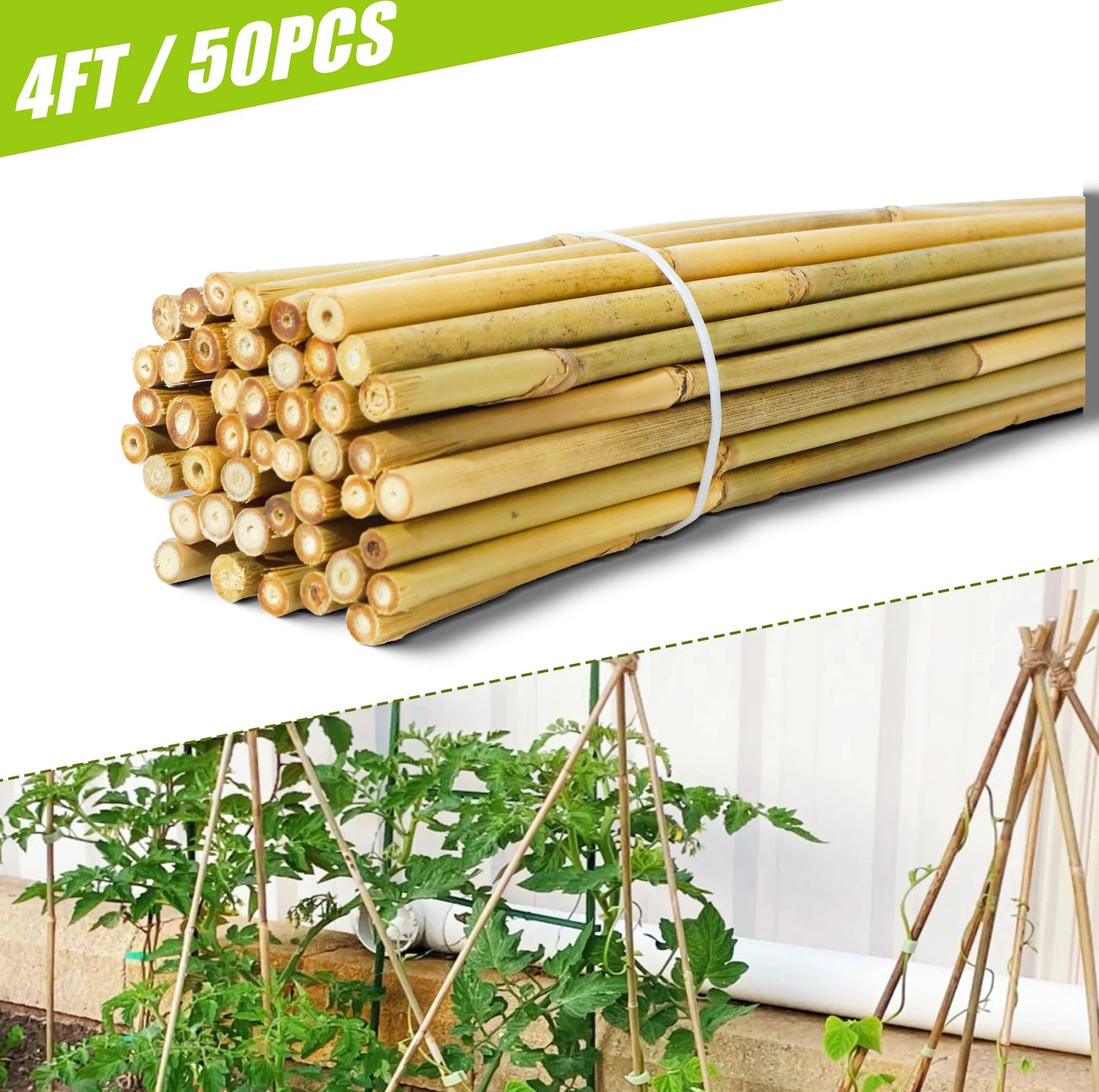 50pcs 4FT Bamboo Plant Stake Tomato Vegetables Beans Trees Potted Climbing Plants