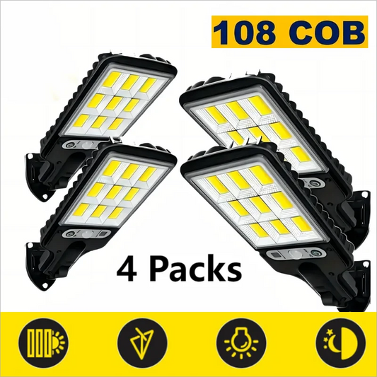 1/2/4-Pack Solar Street Lights, 108 COB LED Outdoor Wall Lights