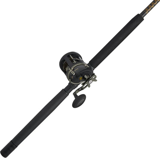 6'6" Saltwater Fishing Rod and Reel Combo, 1-Piece Medium Heavy Fast Action, Black/Gold