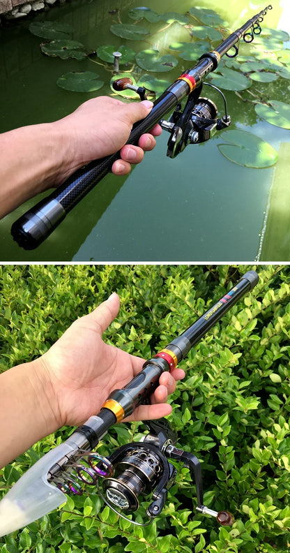 Spinning Fishing Rod and Reel Combo 1.8-3.6m Carbon Fiber Sea Pole and 5.2:1 Gear Ratio