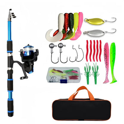 Fishing Pole Set Full Kits With Telescopic Fishing Rod And Spinning Reel Baits