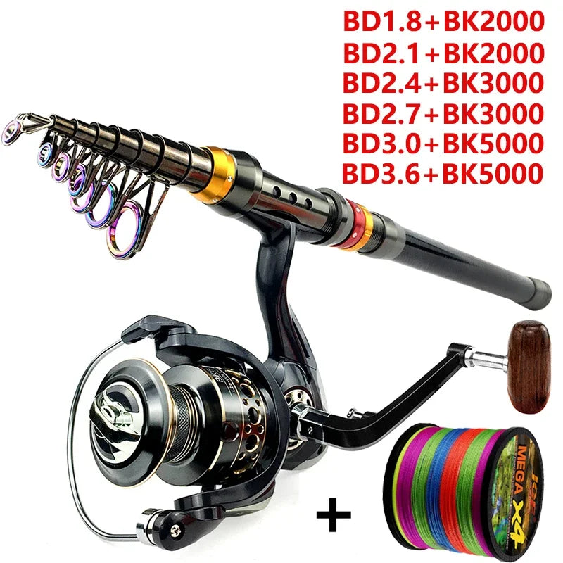Spinning Fishing Rod and Reel Combo 1.8-3.6m Carbon Fiber Sea Pole and 5.2:1 Gear Ratio