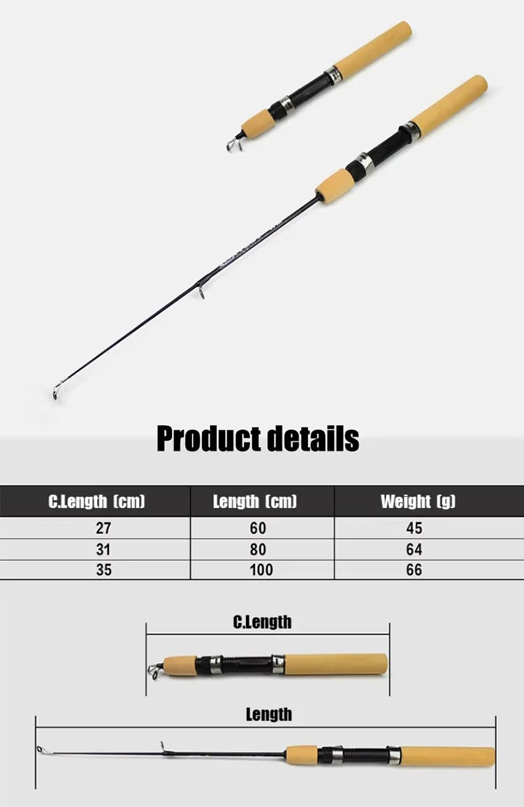 0.6m 0.8m 1m fishing tackle carbon mini winter ice fishing shrimp rod