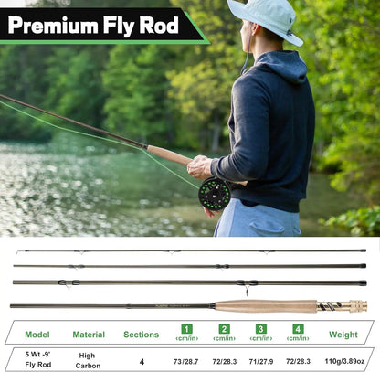 4-Piece Lightweight Graphite Fly Fishing Rod and Reel Combo