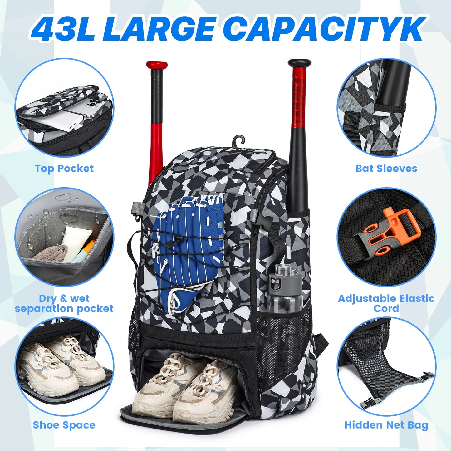 Baseball Equipment Bag Baseball Backpack Large Capacity Sport Baseball Backpack