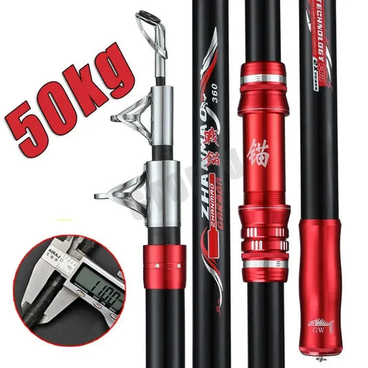 2.4M-4.5M Carbon Fishing Rod 50kg Long Distance Throwing Shot Rod Heavy Bait Rod