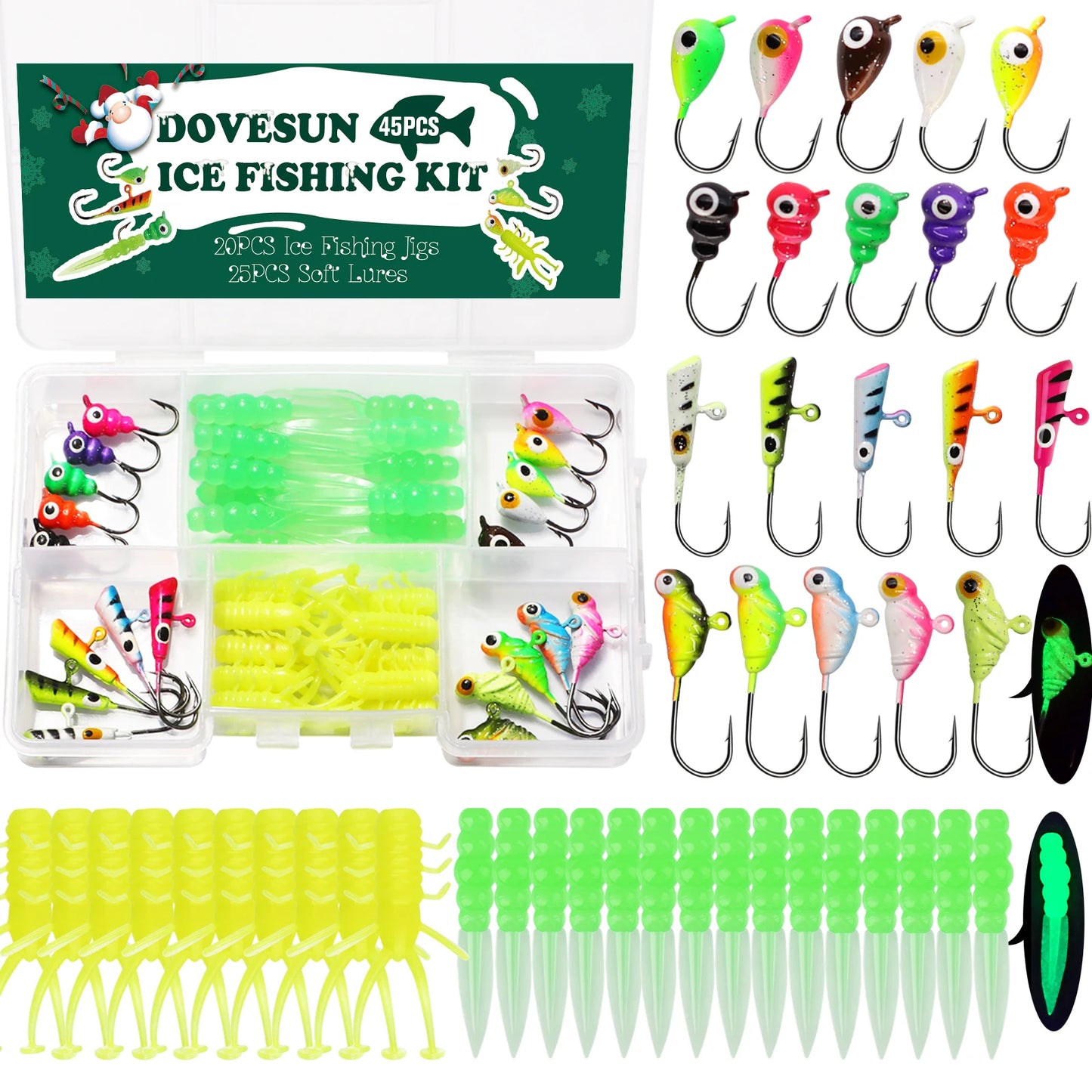 45pcs  Ice Fishing Jigs Ice Fishing Lures Walleye Fishing Lures Crappie Jigs
