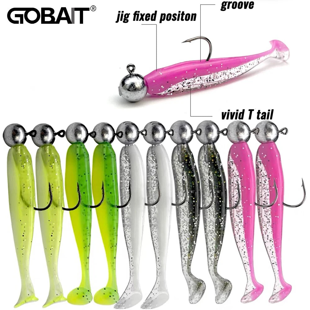10PCS 5.5cm 7cm 10cm T Tail Worm 3PCS Jigging Head Hook 3g 5g 10g