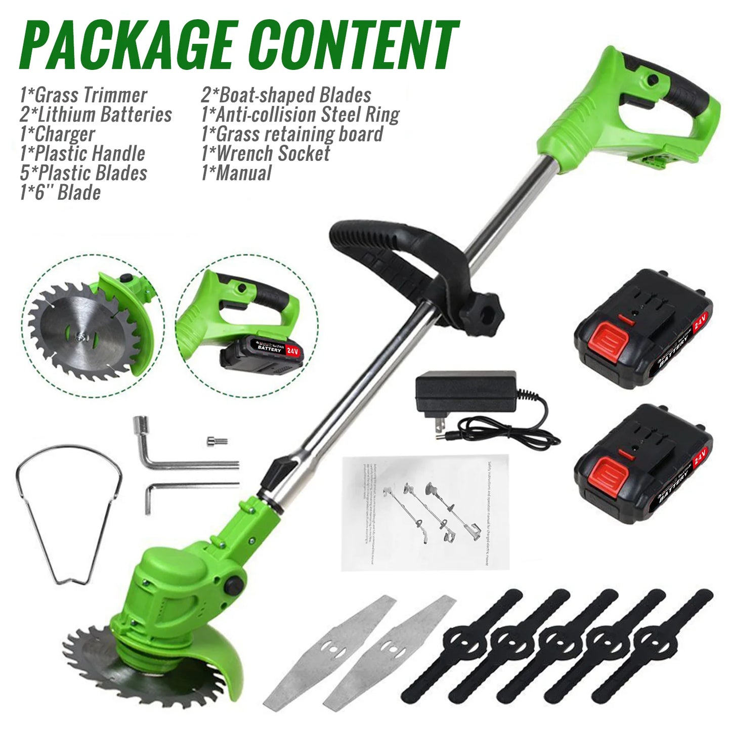 2-in-1 Cordless String Grass Trimmer Cutter Fast Charger With 2 x Batteries