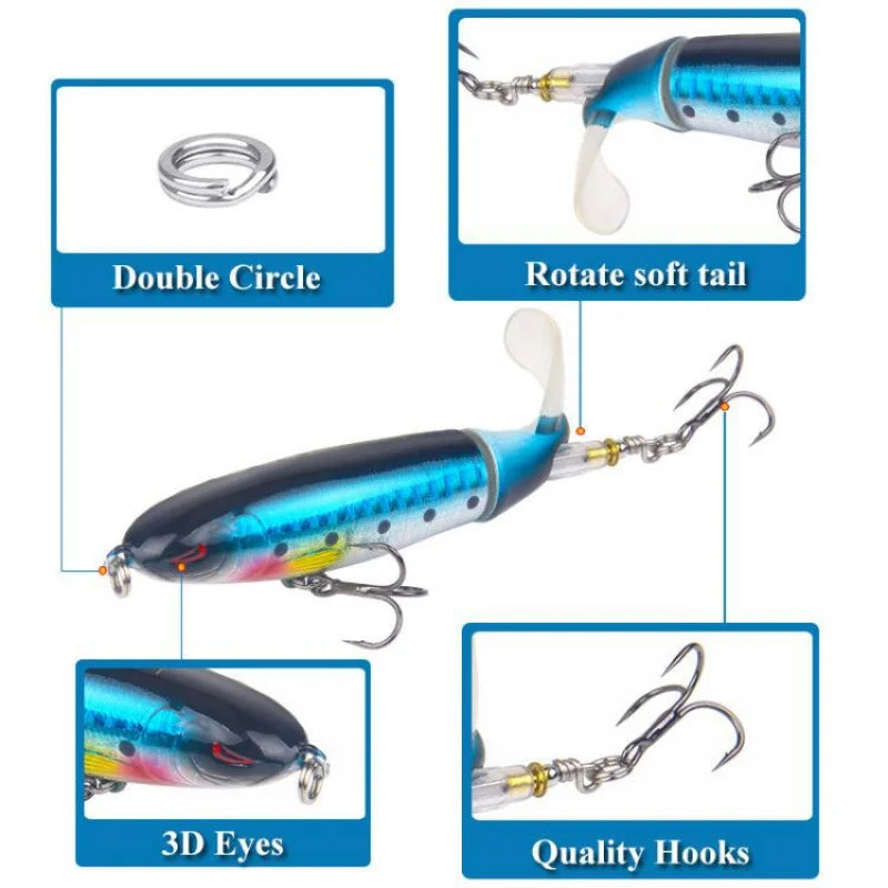1 Pcs 10cm/14cm Topwater  Whopper Popper Artificial Bait Hard popper Soft Rotating Tail Fishing  Bait