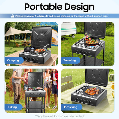 4 Burners Gas Stove Propane Removable Smokeless Barbecue W/Movable Storage Bracket