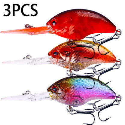 Fishing Lures Rock Crank Bait Crankbait Minnow  Bass Treble Hooks Big Tongue