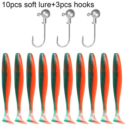 10PCS 5.5cm 7cm 10cm T Tail Worm 3PCS Jigging Head Hook 3g 5g 10g