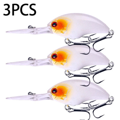 Fishing Lures Rock Crank Bait Crankbait Minnow  Bass Treble Hooks Big Tongue