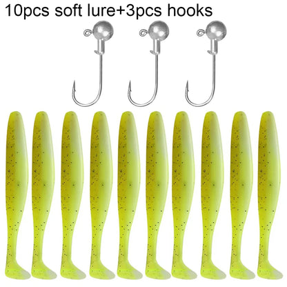 10PCS 5.5cm 7cm 10cm T Tail Worm 3PCS Jigging Head Hook 3g 5g 10g
