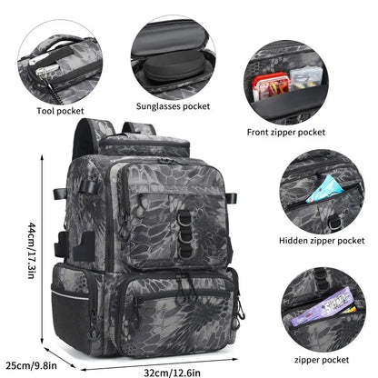 Fishing Tackle Backpack, 45L Storage Waterproof Travel Bag with Insulated Top Pocket
