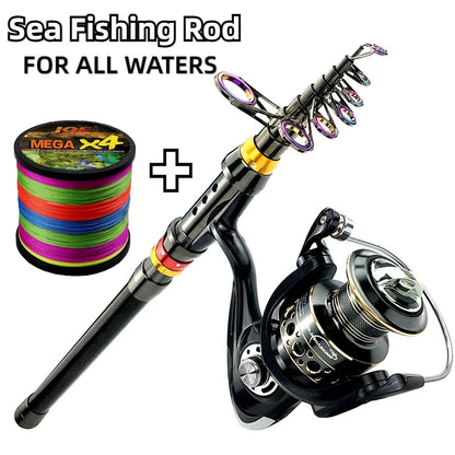 Spinning Fishing Rod and Reel Combo 1.8-3.6m Carbon Fiber Sea Pole and 5.2:1 Gear Ratio