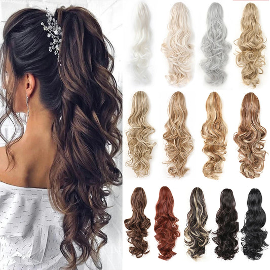 Claw Clip in Ponytail Extension Synthetic Hairpiece Curly Wavy Hair Extension 18&24 inch Long Ponytail Hairpieces