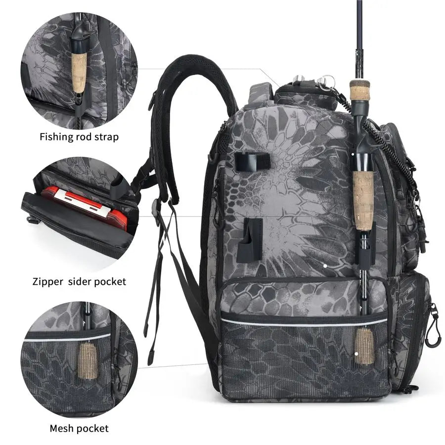 Fishing Tackle Backpack, 45L Storage Waterproof Travel Bag with Insulated Top Pocket