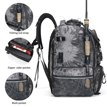 Fishing Tackle Backpack, 45L Storage Waterproof Travel Bag with Insulated Top Pocket