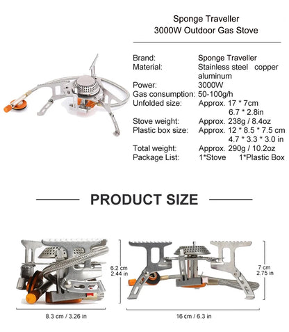 Camping Gas Stove Portable Folding Outdoor Backpacking Stove 3500W