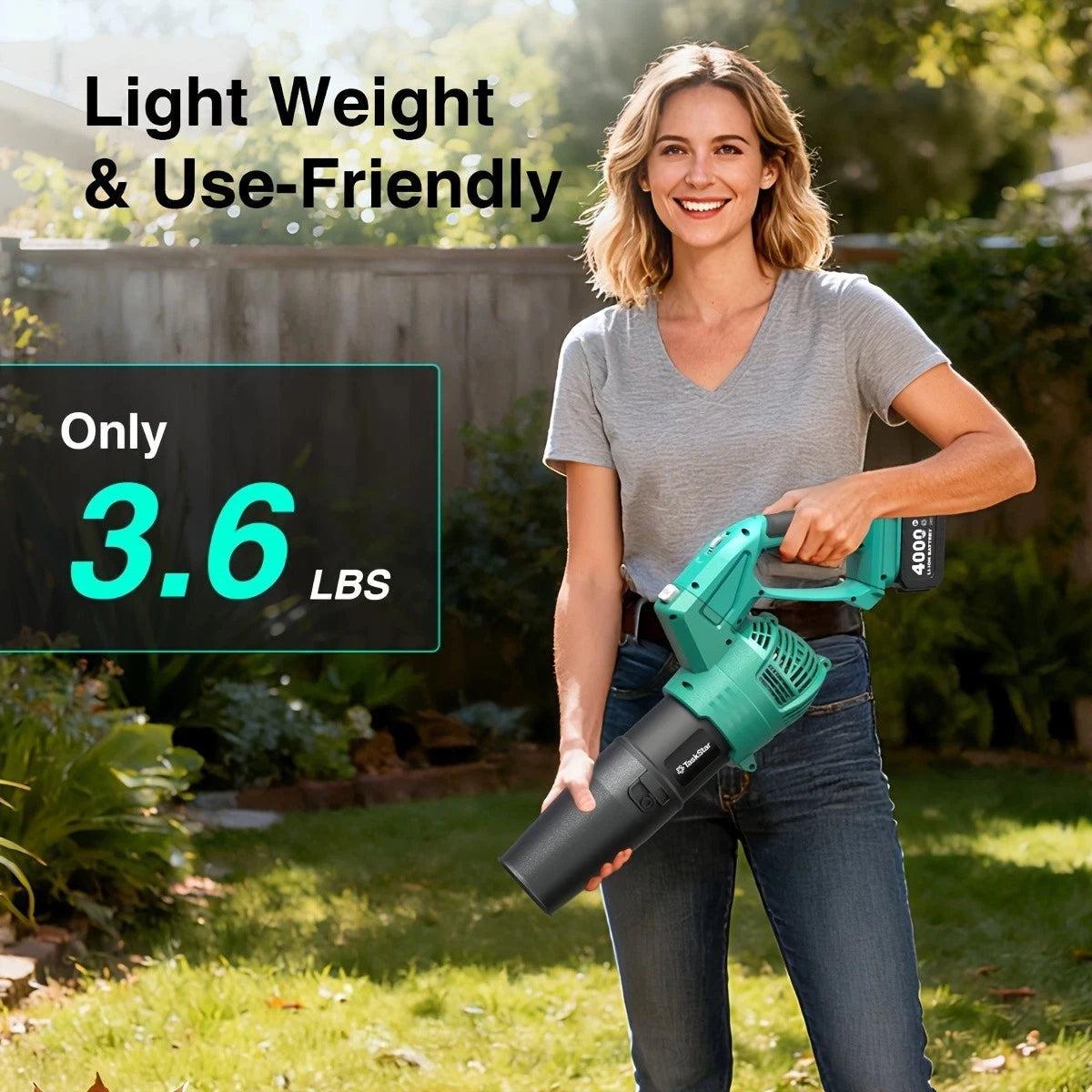 TaskStar Electric Leaf Blower 550CFM 150MPH Brushed Motor 5-Speed Rotating Head Airblower For Lawn Garden 4.0Ah Battery Powered