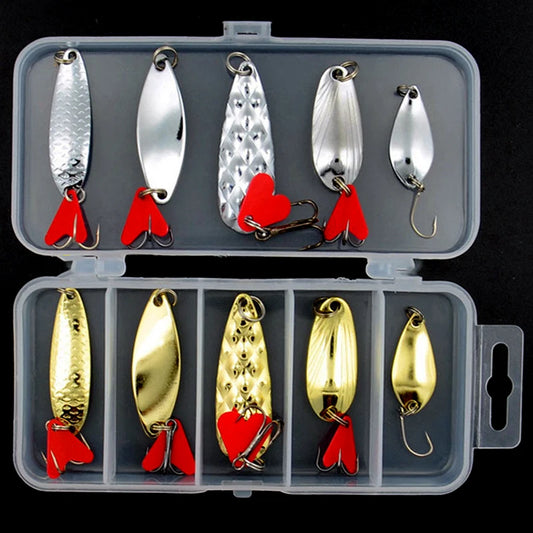 10PCS/Set Gold And Sliver Metal Jig Spoon Spinner Wobbler Bait Set
