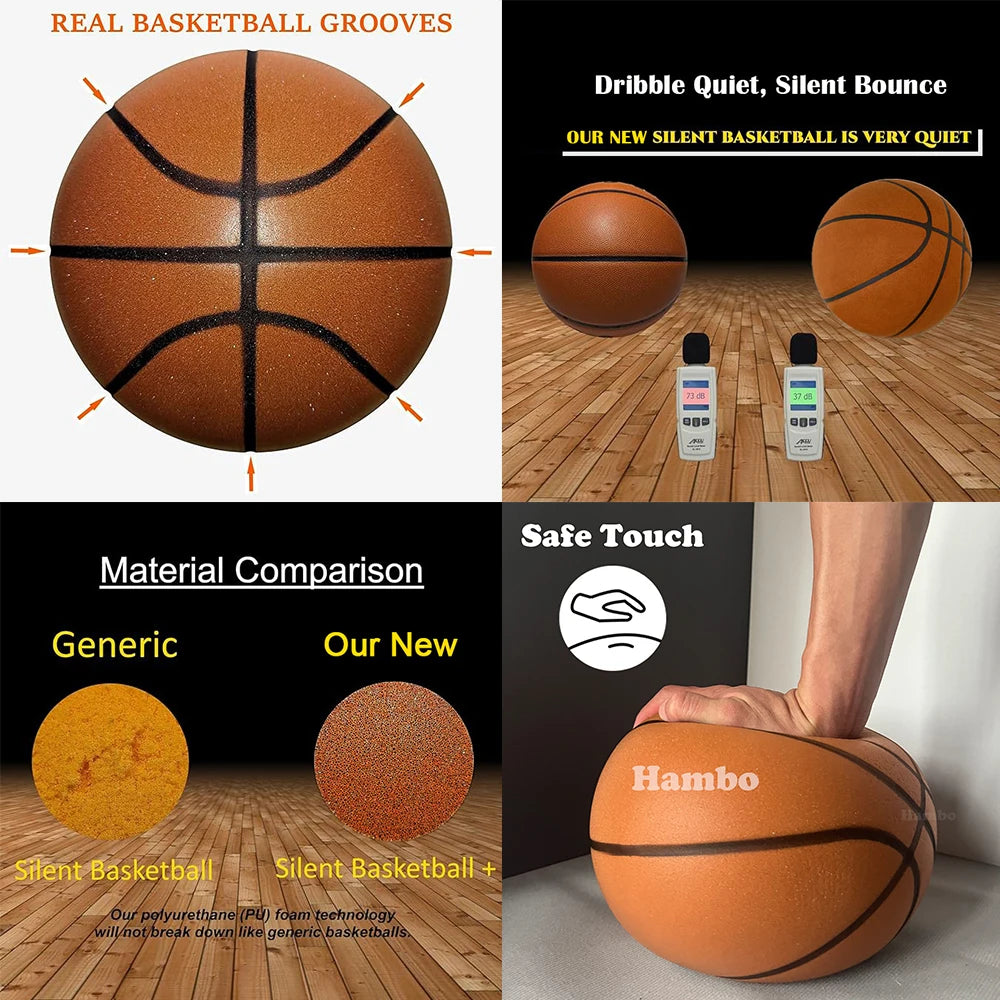 Silent Basketball Size 7#(29.5")6#/5# Indoor Grooved Airless Foam Basketball Quiet Dribbling
