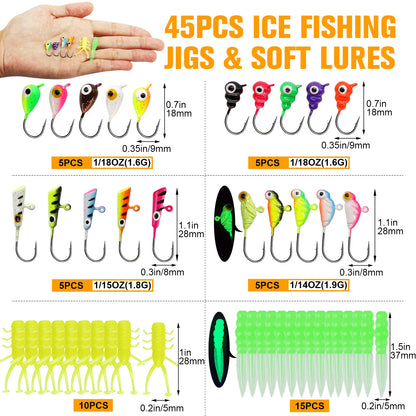 45pcs  Ice Fishing Jigs Ice Fishing Lures Walleye Fishing Lures Crappie Jigs