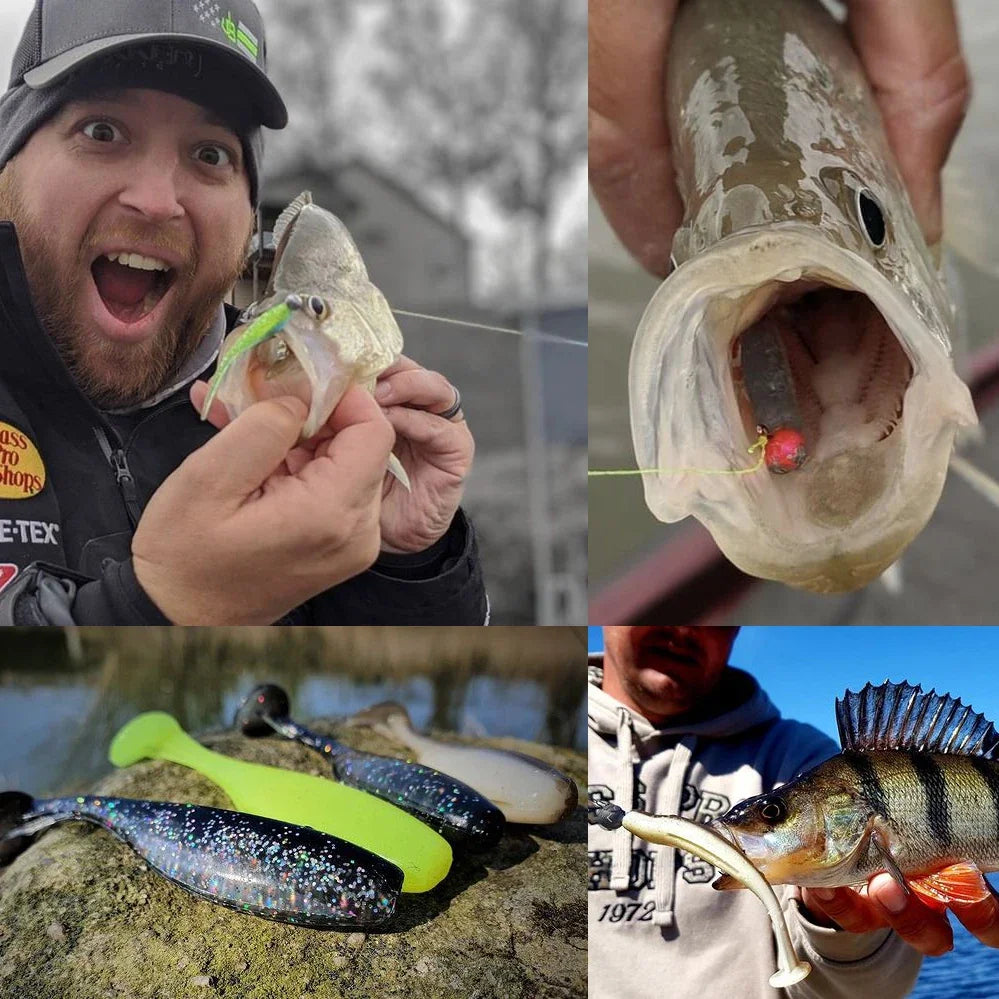 10PCS 5.5cm 7cm 10cm T Tail Worm 3PCS Jigging Head Hook 3g 5g 10g