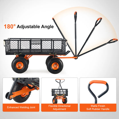SucceBuy Garden Cart Sturdy Metal Utility Wagon with Simple Assembly Versatile Dump Cart Wheelbarrow with 400/880lbs Capacity
