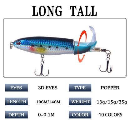 1 Pcs 10cm/14cm Topwater  Whopper Popper Artificial Bait Hard popper Soft Rotating Tail Fishing  Bait