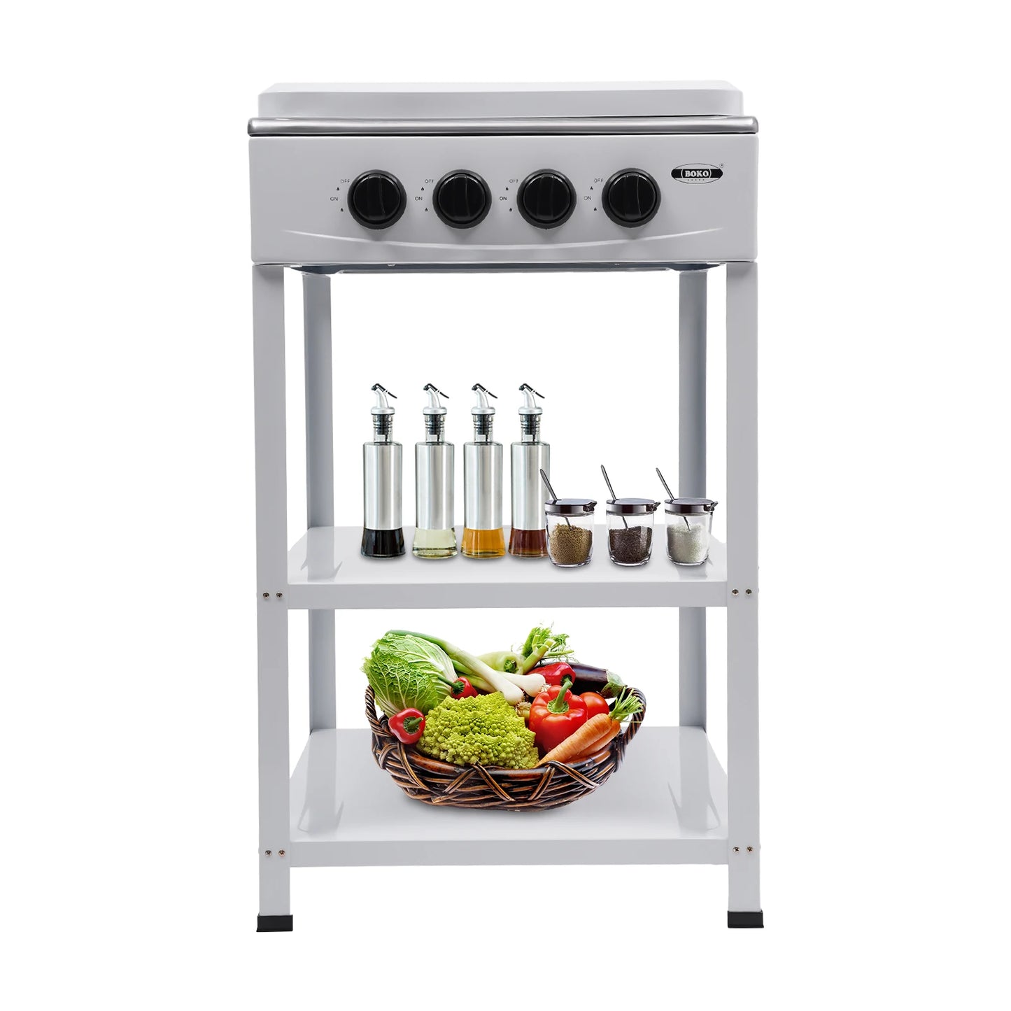 4 Burners Gas Stove Propane Removable Smokeless Barbecue W/Movable Storage Bracket