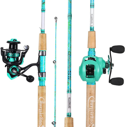2-Piece 5'6" Graphite & Fiberglass Combo with Quickset Anti-Reverse Reel, (1 or 2 Pack)