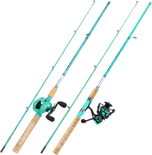 2-Piece 5'6" Graphite & Fiberglass Combo with Quickset Anti-Reverse Reel, (1 or 2 Pack)