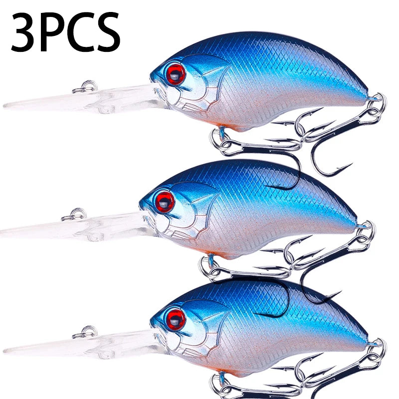 Fishing Lures Rock Crank Bait Crankbait Minnow  Bass Treble Hooks Big Tongue