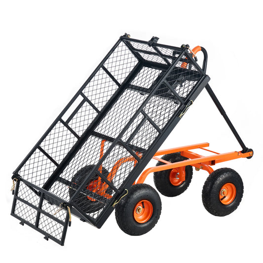 SucceBuy Garden Cart Sturdy Metal Utility Wagon with Simple Assembly Versatile Dump Cart Wheelbarrow with 400/880lbs Capacity