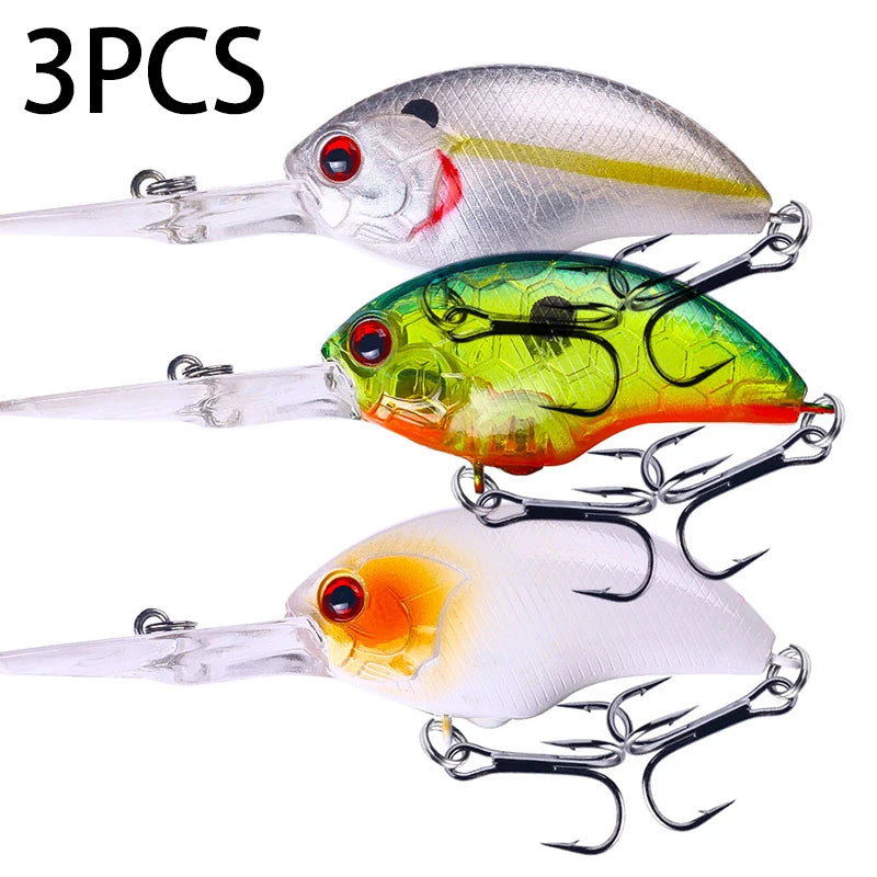 Fishing Lures Rock Crank Bait Crankbait Minnow  Bass Treble Hooks Big Tongue