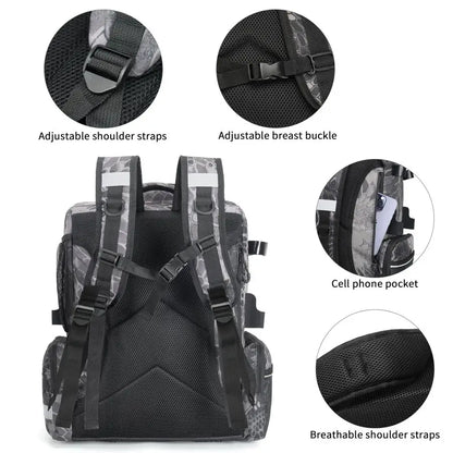 Fishing Tackle Backpack, 45L Storage Waterproof Travel Bag with Insulated Top Pocket