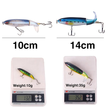 1 Pcs 10cm/14cm Topwater  Whopper Popper Artificial Bait Hard popper Soft Rotating Tail Fishing  Bait