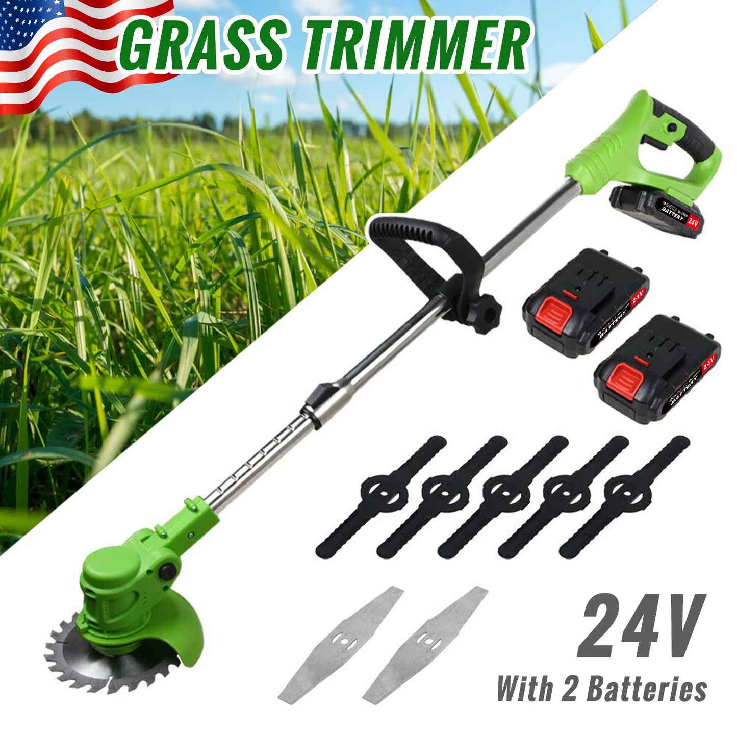 2-in-1 Cordless String Grass Trimmer Cutter Fast Charger With 2 x Batteries