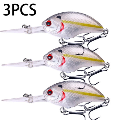 Fishing Lures Rock Crank Bait Crankbait Minnow  Bass Treble Hooks Big Tongue