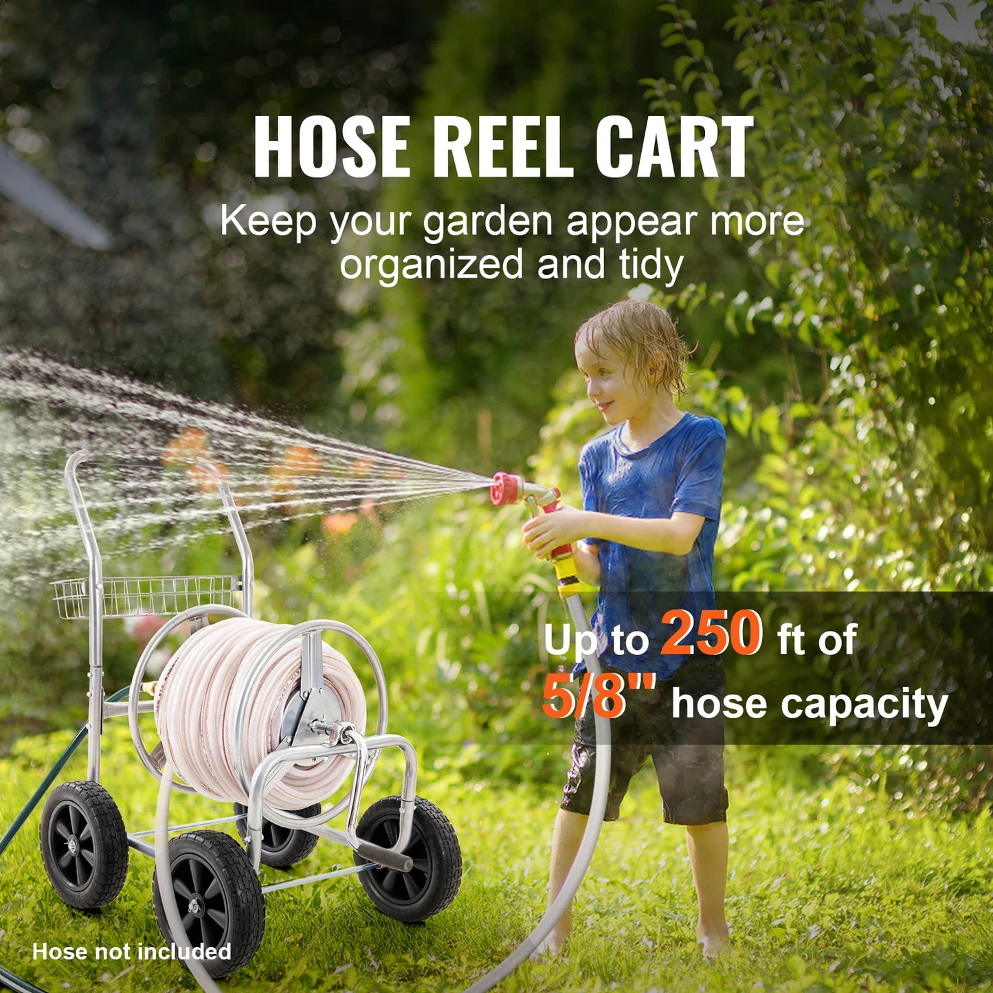 Hose Reel Cart 250ft Heavy Duty Garden Water Hose Cart