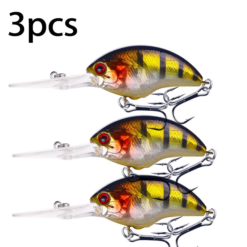Fishing Lures Rock Crank Bait Crankbait Minnow  Bass Treble Hooks Big Tongue