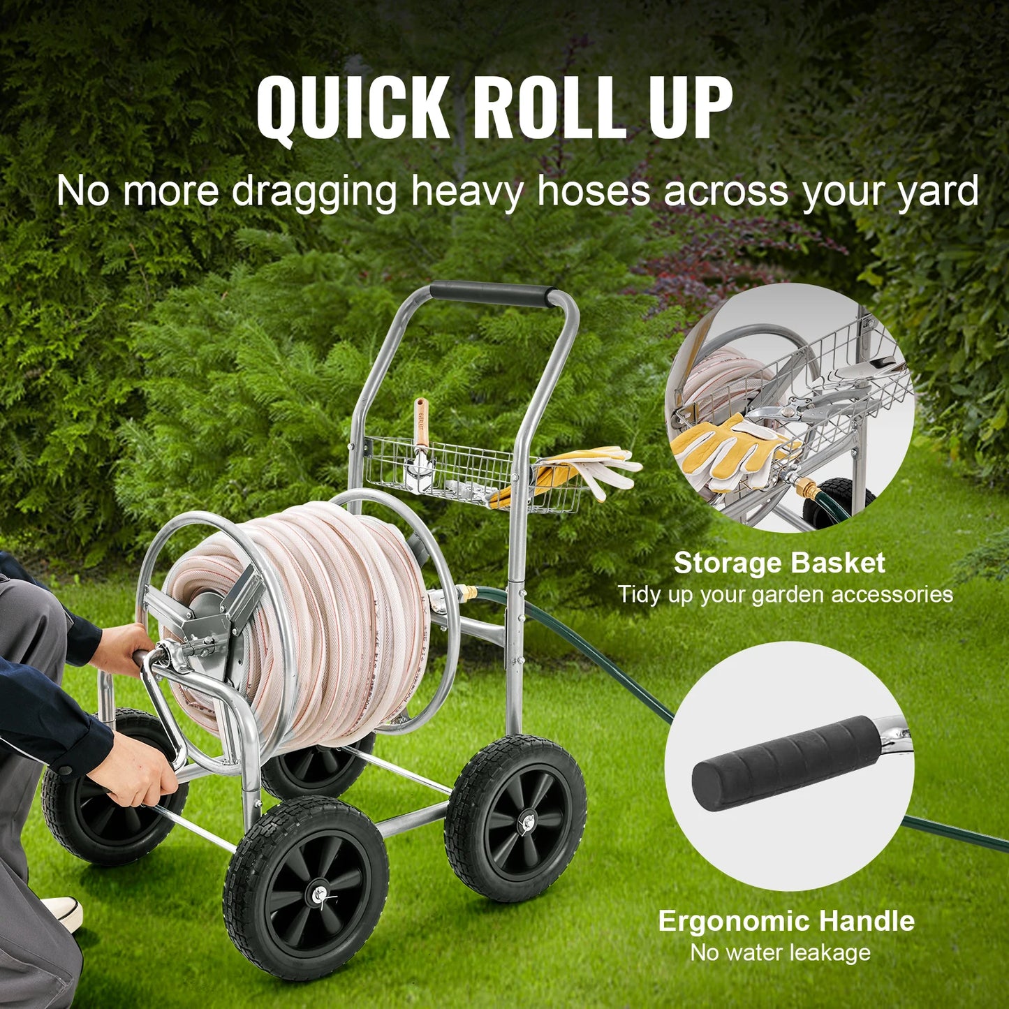 Hose Reel Cart 250ft Heavy Duty Garden Water Hose Cart