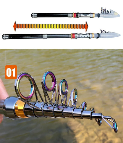 Spinning Fishing Rod and Reel Combo 1.8-3.6m Carbon Fiber Sea Pole and 5.2:1 Gear Ratio