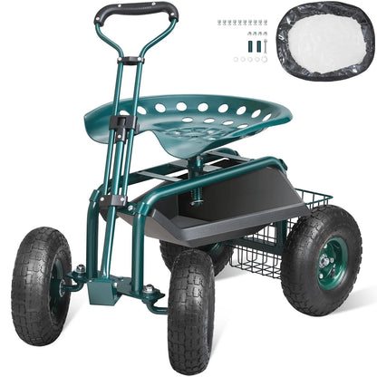Rolling Workseat with Wheels Gardening Stool 360Degree Swivel Seat  Scooter with Steering