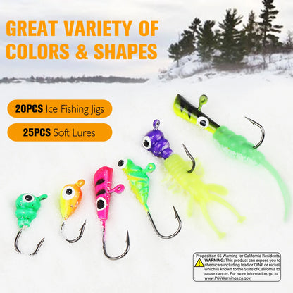 45pcs  Ice Fishing Jigs Ice Fishing Lures Walleye Fishing Lures Crappie Jigs