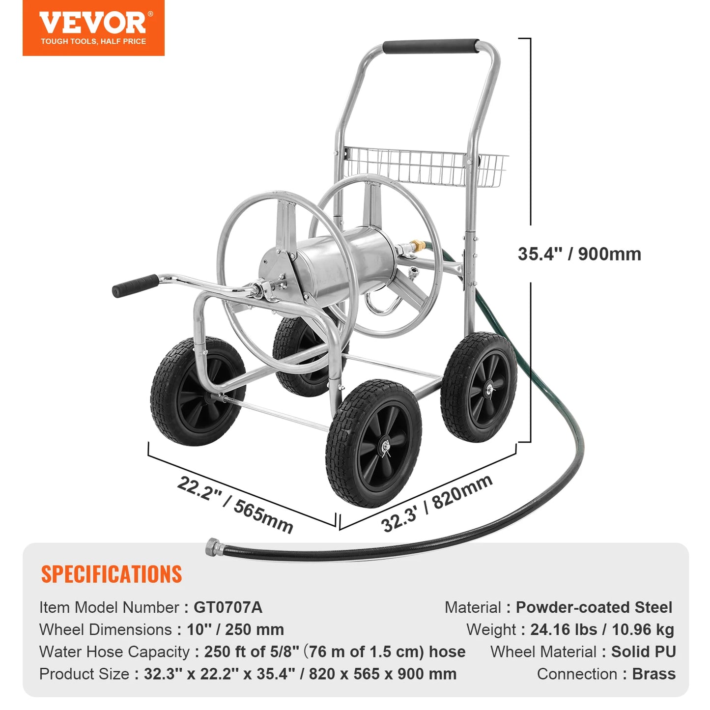 Hose Reel Cart 250ft Heavy Duty Garden Water Hose Cart