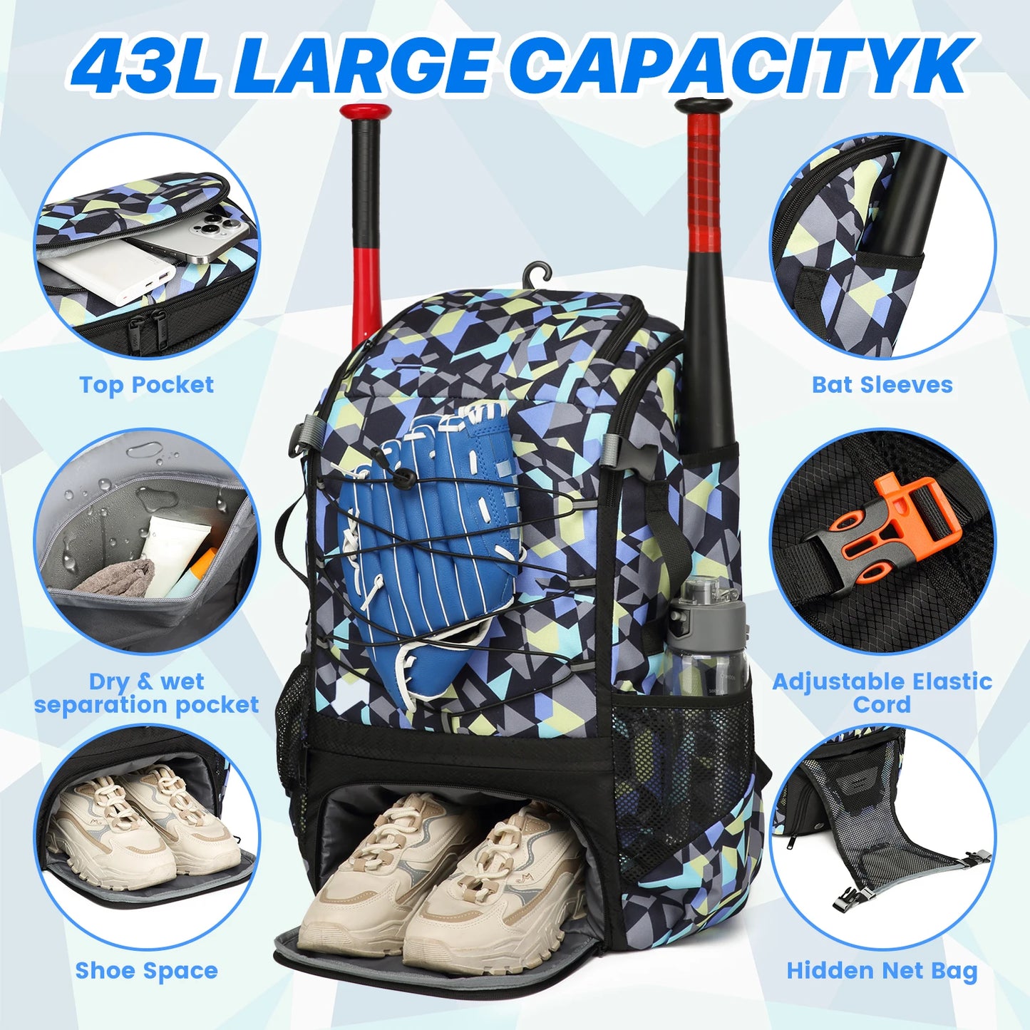 Baseball Equipment Bag Baseball Backpack Large Capacity Sport Baseball Backpack
